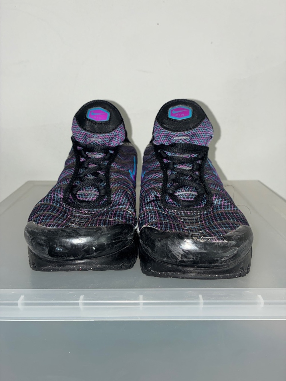 Nike Black Mesh Airmax Sneakers with Purple and Blue Details